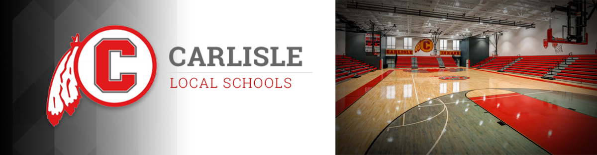 Carlisle Local Schools logo with picture of Carlisle gymnasium