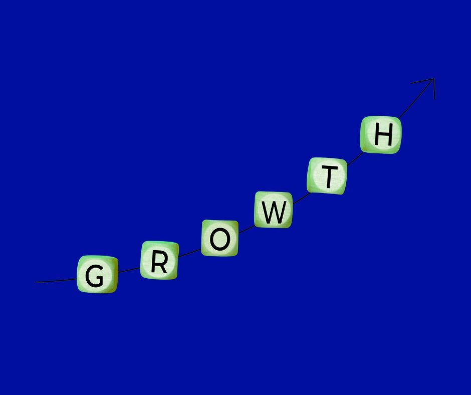upward arrow with the word "growth" on a blue background