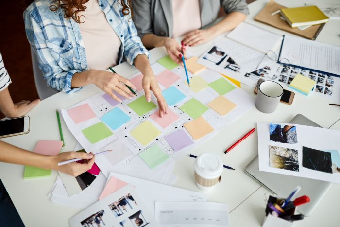 papers and sticky notes, planning