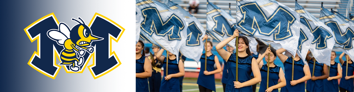 Monroe Local Schools logo with picture of students holding Monroe flags