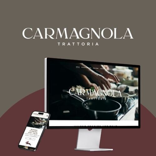Carmagnola website on phone and computer screen with logo