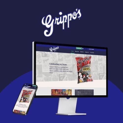 Grippos website on phone and computer screen with logo