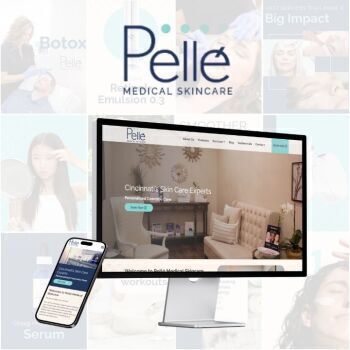 Pelle Medical Skincare website on phone and computer screen with logo